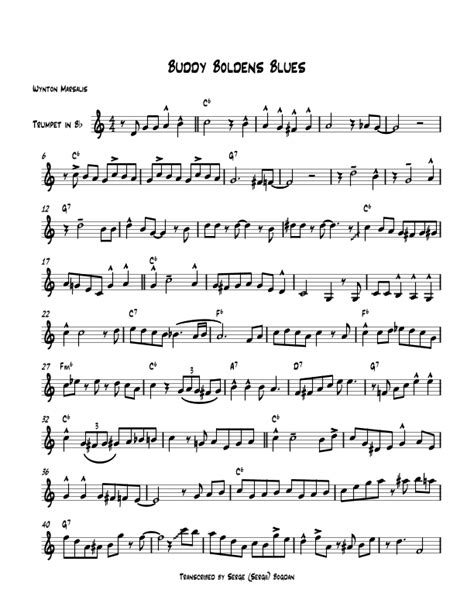 Buddy Bolden's Blues Trumpet Solo Transcription  (Wynton-Marsalis-Solo-Bb-Instr) PDF